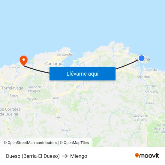 Dueso (Berria-El Dueso) to Miengo map