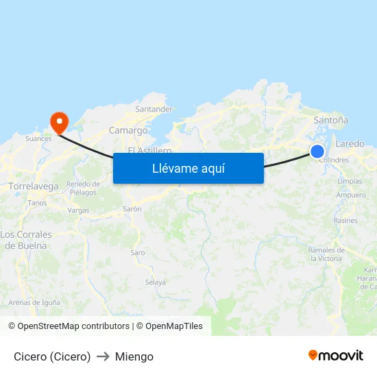 Cicero (Cicero) to Miengo map