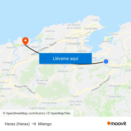 Heras (Heras) to Miengo map