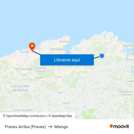 Praves Arriba (Praves) to Miengo map