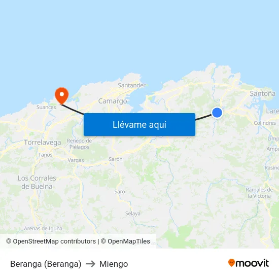 Beranga (Beranga) to Miengo map