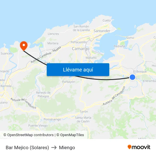 Bar Mejico (Solares) to Miengo map