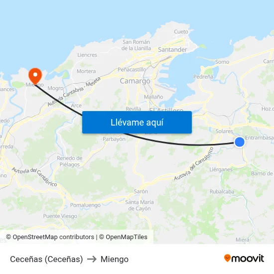 Ceceñas (Ceceñas) to Miengo map