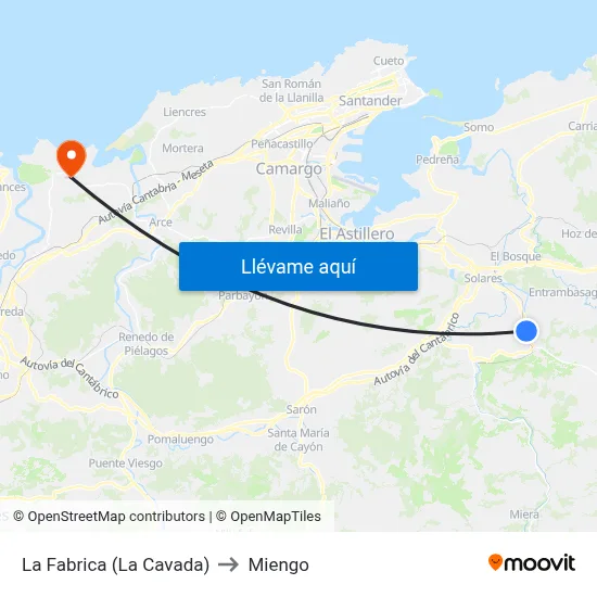 La Fabrica (La Cavada) to Miengo map