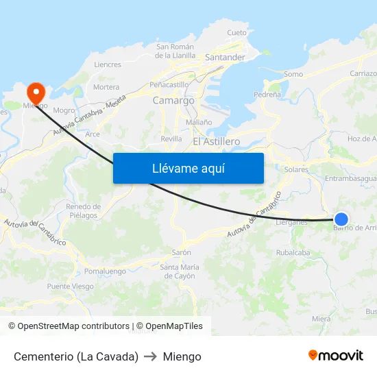 Cementerio (La Cavada) to Miengo map