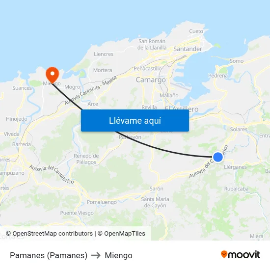 Pamanes (Pamanes) to Miengo map