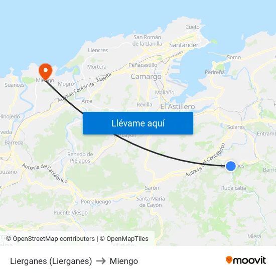 Lierganes (Lierganes) to Miengo map