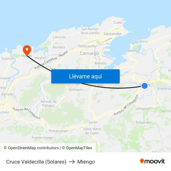 Cruce Valdecilla (Solares) to Miengo map
