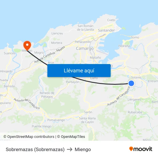 Sobremazas (Sobremazas) to Miengo map