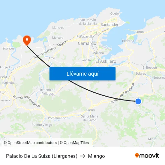 Palacio De La Suiza (Lierganes) to Miengo map