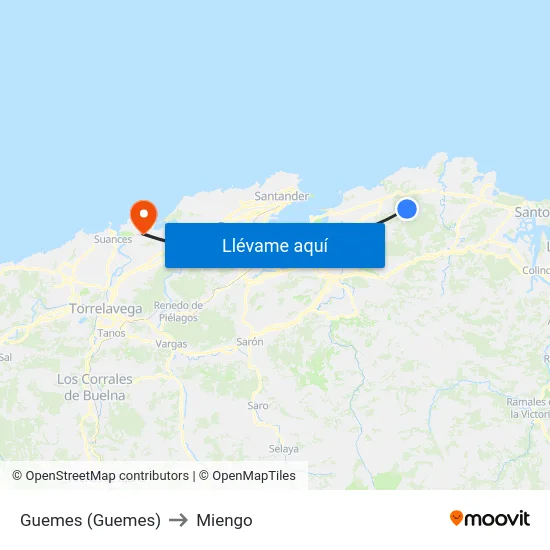 Guemes (Guemes) to Miengo map