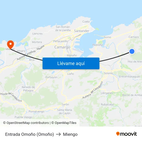 Entrada Omoño (Omoño) to Miengo map
