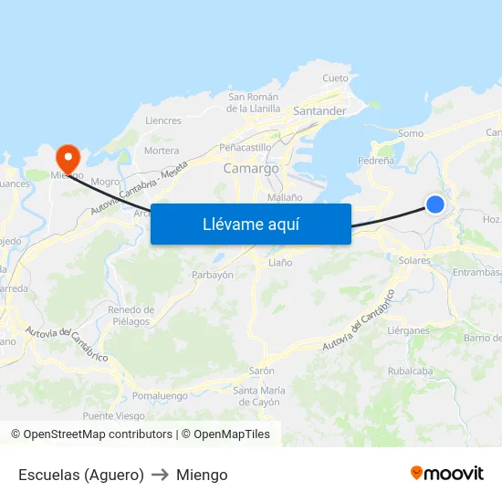 Escuelas (Aguero) to Miengo map