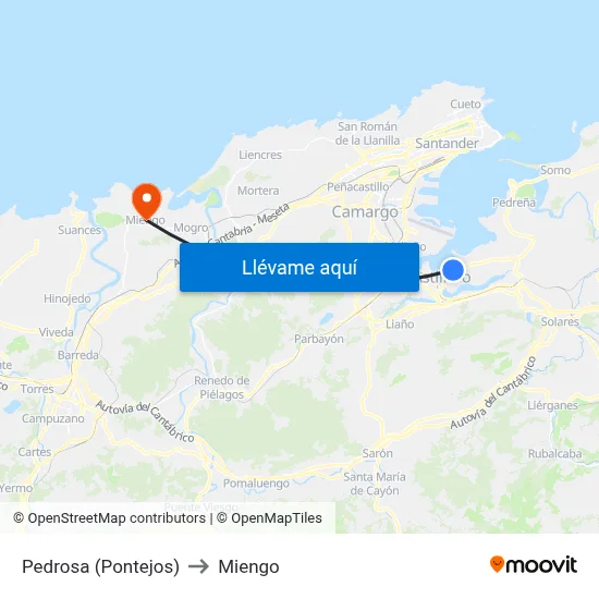 Pedrosa (Pontejos) to Miengo map