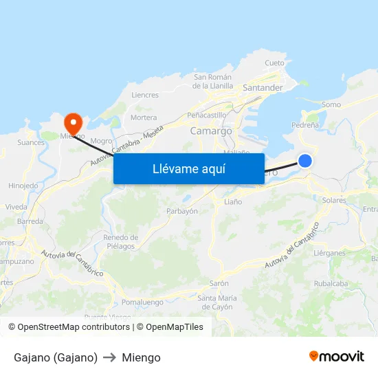 Gajano (Gajano) to Miengo map