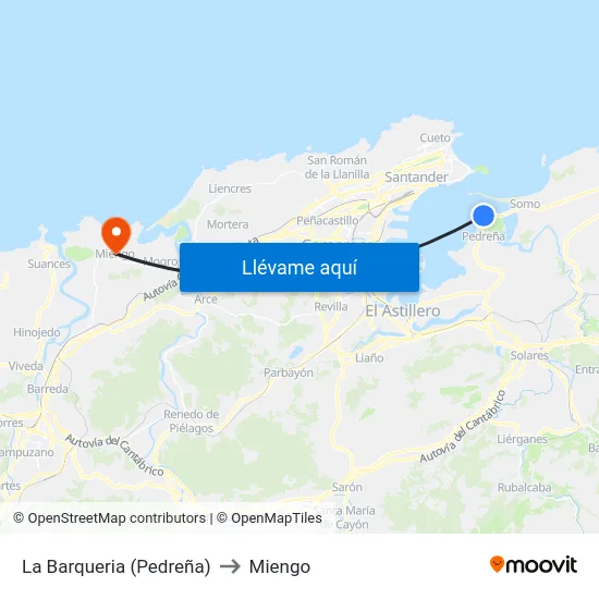 La Barqueria (Pedreña) to Miengo map
