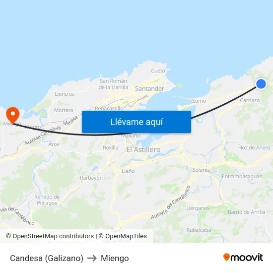 Candesa (Galizano) to Miengo map