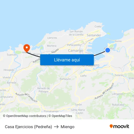 Casa Ejercicios (Pedreña) to Miengo map