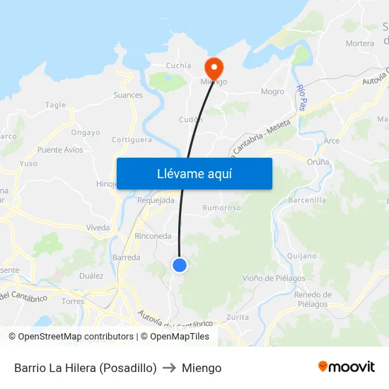 Barrio La Hilera (Posadillo) to Miengo map