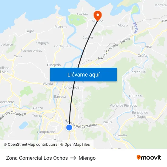 Zona Comercial Los Ochos to Miengo map