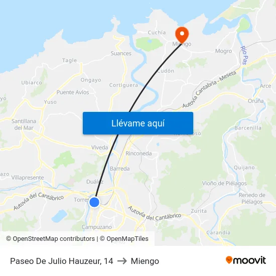 Paseo De Julio Hauzeur, 14 to Miengo map