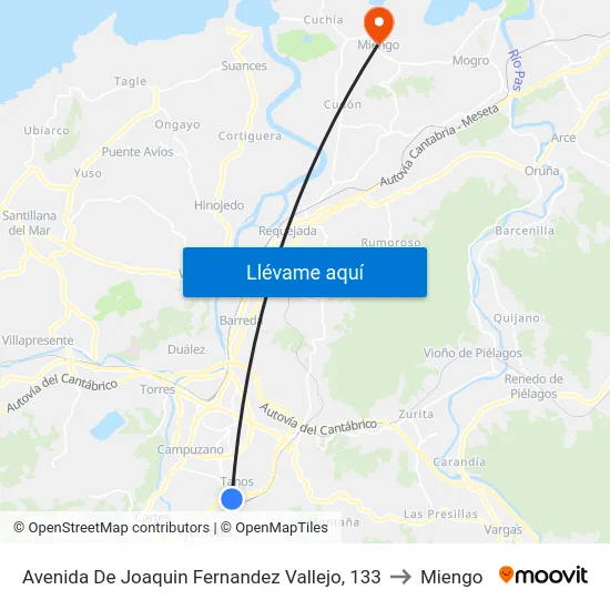 Avenida De Joaquin Fernandez Vallejo, 133 to Miengo map