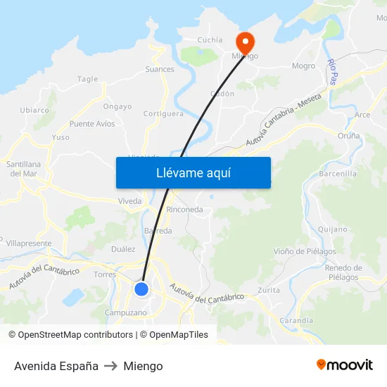 Avenida España to Miengo map