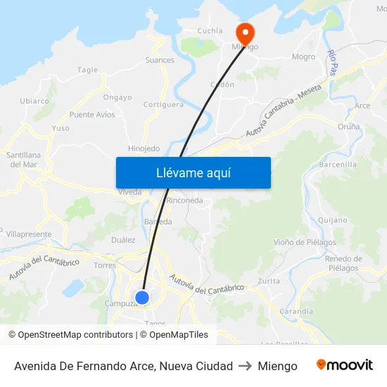 Avenida De Fernando Arce, Nueva Ciudad to Miengo map