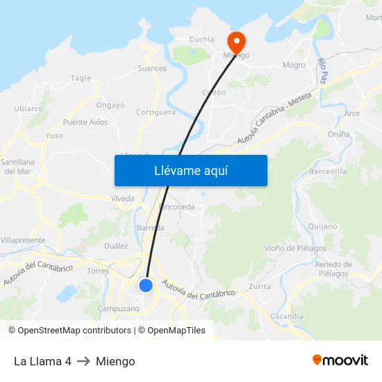 La Llama 4 to Miengo map