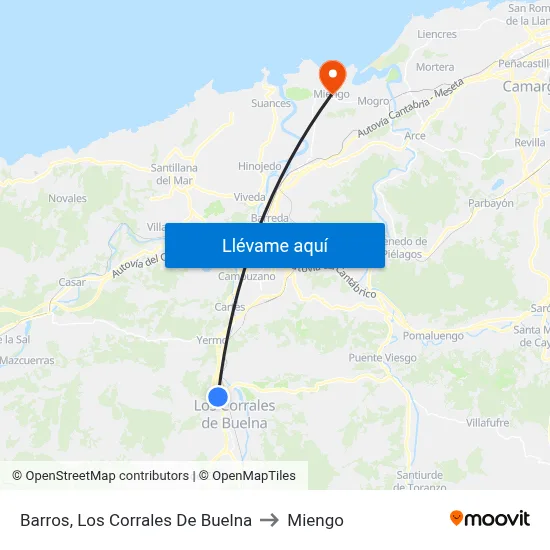Barros, Los Corrales De Buelna to Miengo map