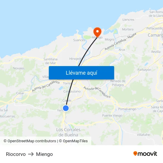 Riocorvo to Miengo map