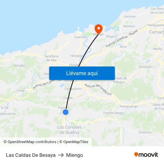 Las Caldas De Besaya to Miengo map