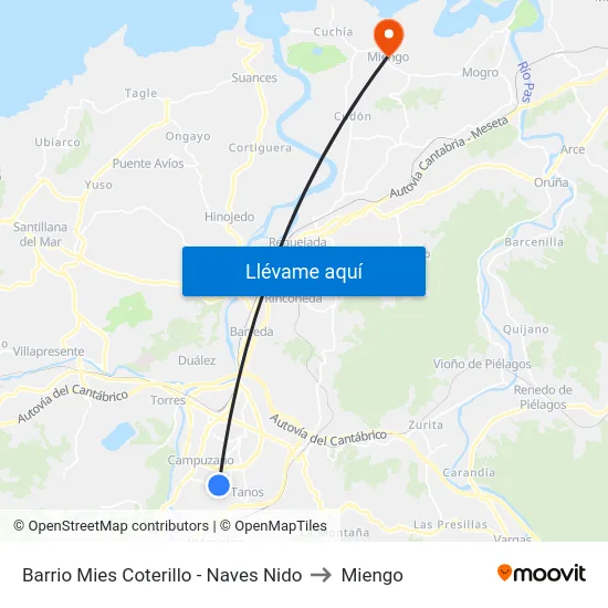 Barrio Mies Coterillo - Naves Nido to Miengo map
