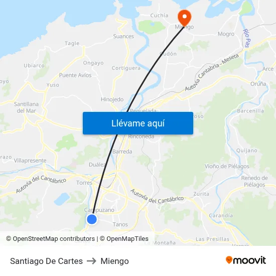 Santiago De Cartes to Miengo map