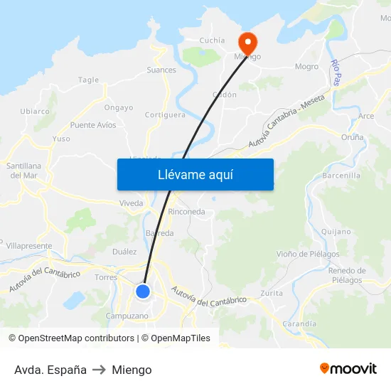 Avda. España to Miengo map