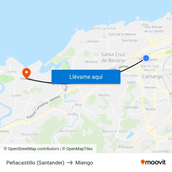 Peñacastillo (Santander) to Miengo map