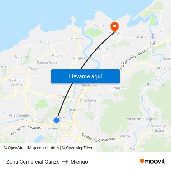 Zona Comercial Ganzo to Miengo map