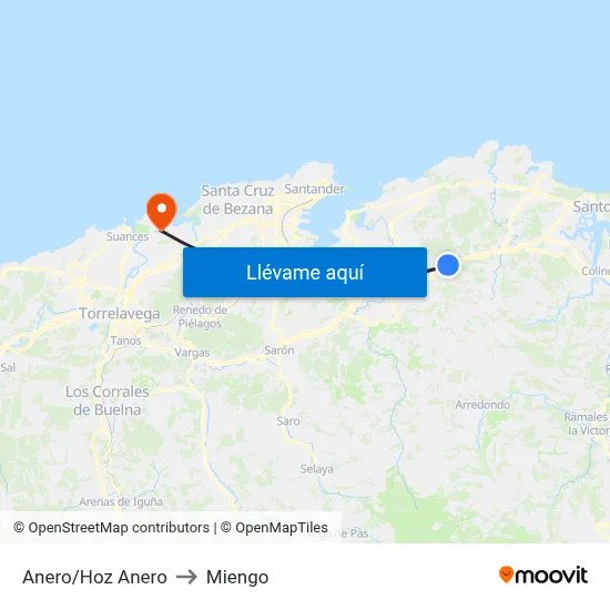 Anero/Hoz Anero to Miengo map