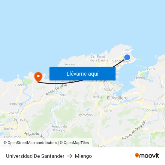 Universidad De Santander to Miengo map