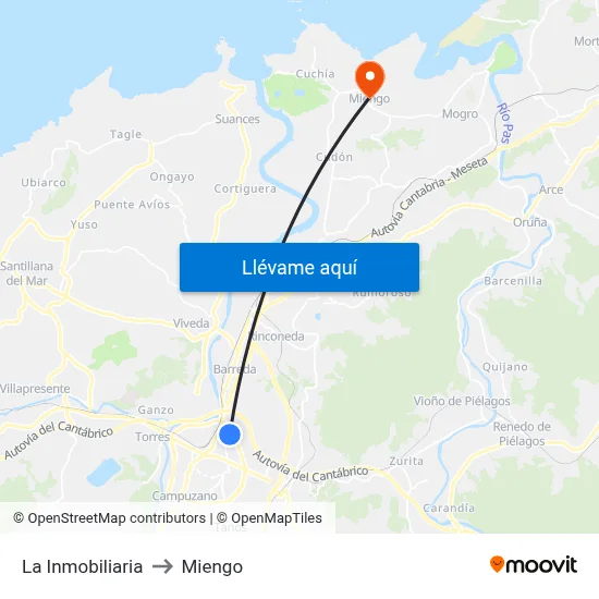 La Inmobiliaria to Miengo map