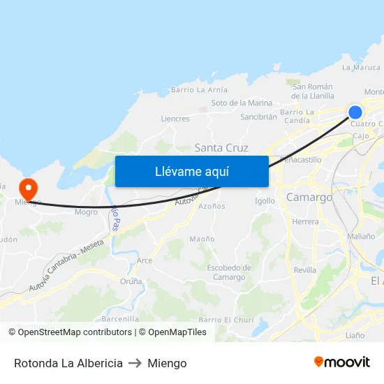 Rotonda La Albericia to Miengo map