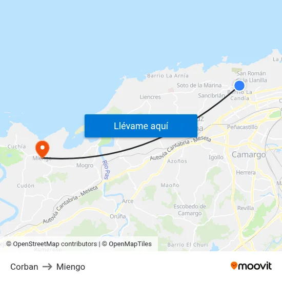 Corban to Miengo map