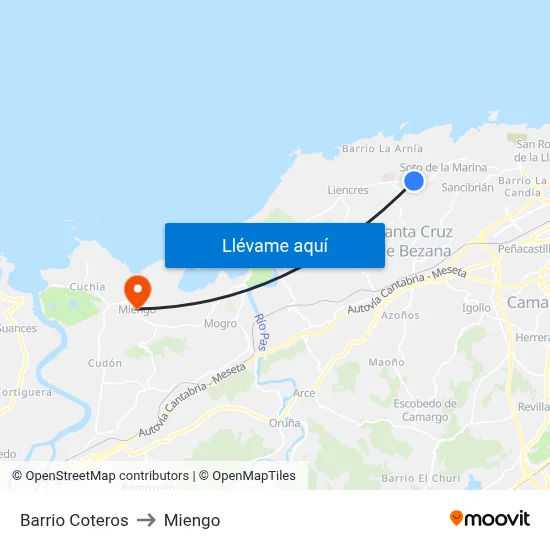 Barrio Coteros to Miengo map