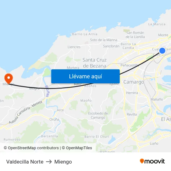 Valdecilla Norte to Miengo map