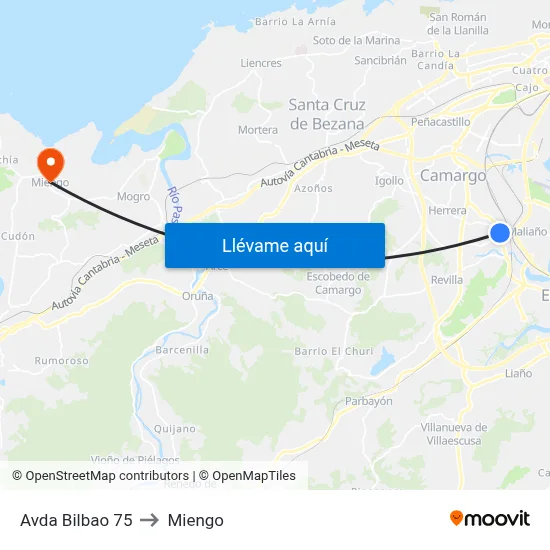 Avda Bilbao 75 to Miengo map