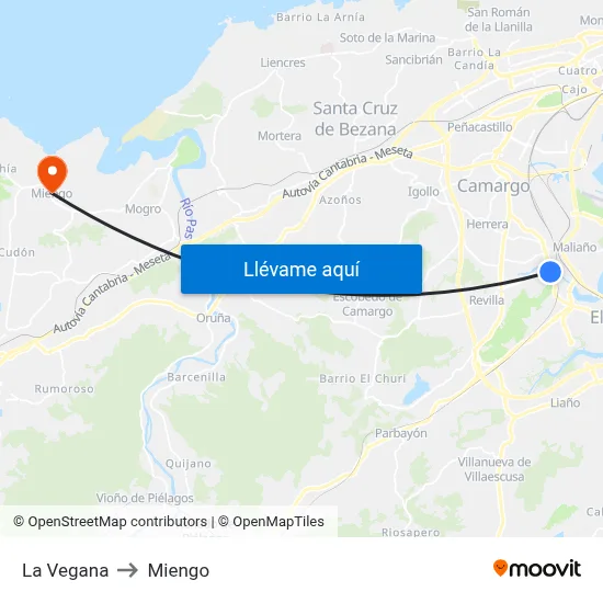 La Vegana to Miengo map