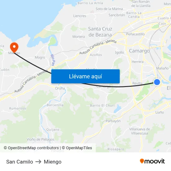 San Camilo to Miengo map