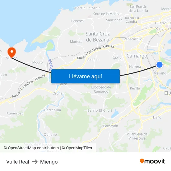 Valle Real to Miengo map