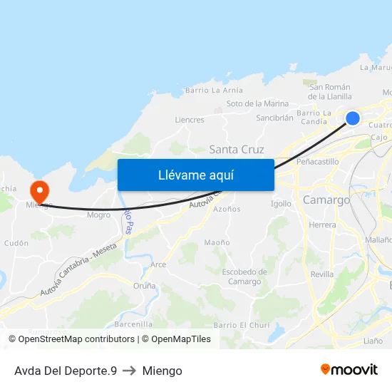 Avda Del Deporte.9 to Miengo map