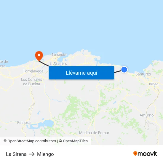 La Sirena to Miengo map